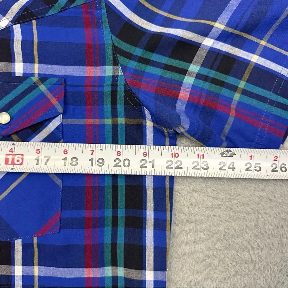 High Noon Pearl Snap Shirt‎ Mens Medium Blue Plaid Western Cowboy Farmer Ranch